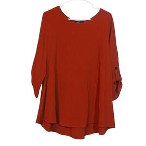 Yushi Burnt Orange Lagenlook Artsy Crinkle Textured Tunic Top Size L
